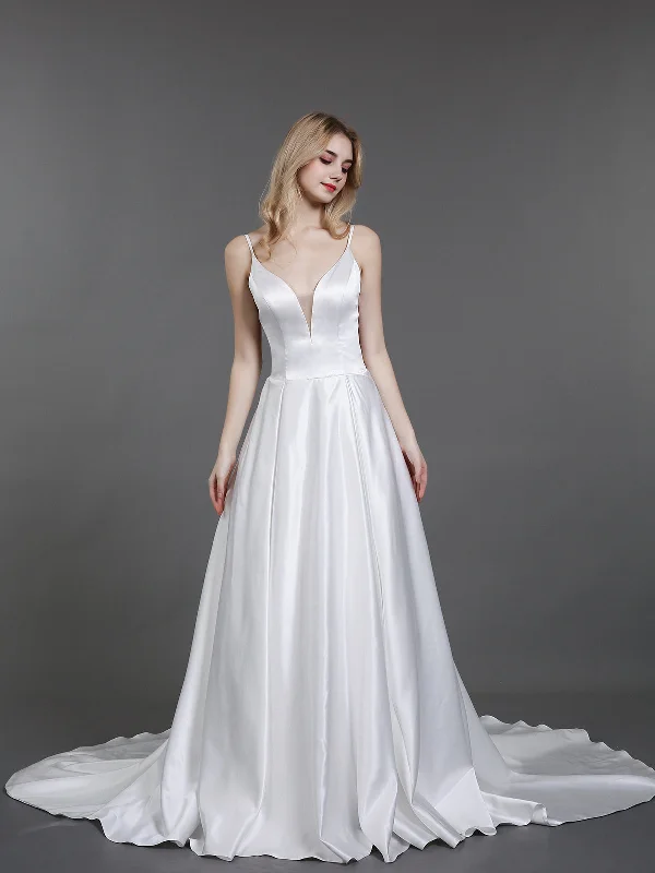 How to accessorize your wedding dress-Spaghetti Strap Simple Satin Bridal Gown-Ivory How to accessorize your wedding dress-Spaghetti Strap Simple Satin Bridal Gown-Ivory