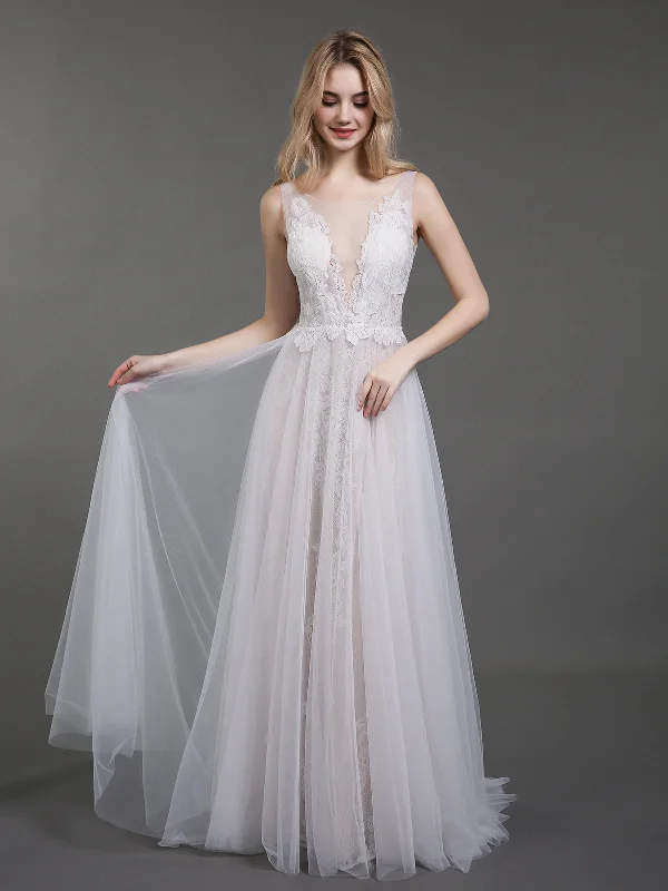 Wedding dresses for brides with hourglass figures-Lace and Tulle Simple Beach Wedding Dress-Ivory Wedding dresses for brides with hourglass figures-Lace and Tulle Simple Beach Wedding Dress-Ivory