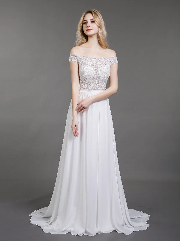 How to pick the right wedding dress neckline-See Through Bodice Off Shoulder Wedding Gown-Ivory How to pick the right wedding dress neckline-See Through Bodice Off Shoulder Wedding Gown-Ivory