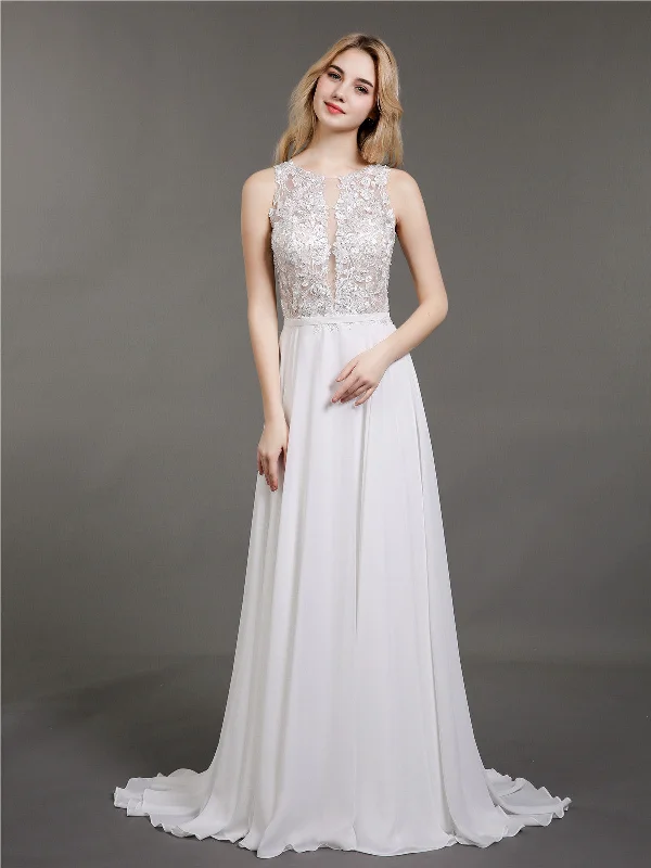 Wedding dresses for brides who prefer classic styles-Lace and Chiffon with Beaded Bridal Dress-Ivory Wedding dresses for brides who prefer classic styles-Lace and Chiffon with Beaded Bridal Dress-Ivory