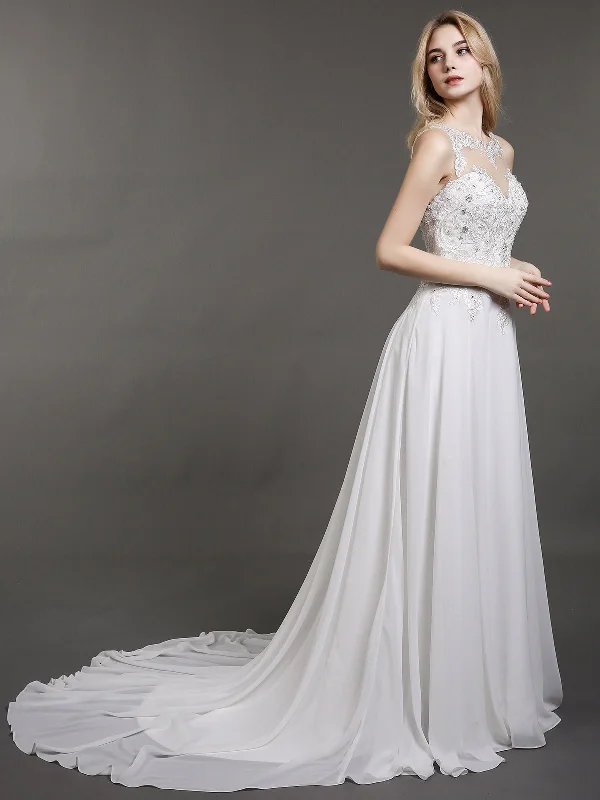 Best wedding dress styles for an hourglass figure-Illusion Neck Chiffon with Beaded Bride Gown-Ivory Best wedding dress styles for an hourglass figure-Illusion Neck Chiffon with Beaded Bride Gown-Ivory