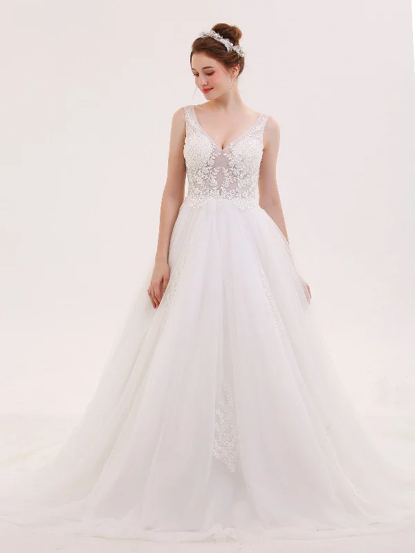 How to find the perfect wedding dress for your budget-V-neck See Through Beaded Wedding Dress-Ivory How to find the perfect wedding dress for your budget-V-neck See Through Beaded Wedding Dress-Ivory