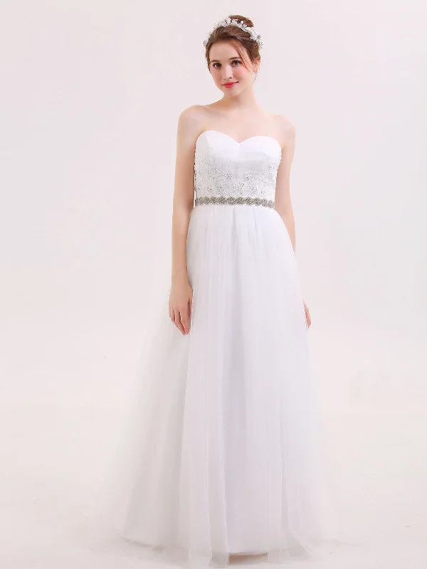 Best wedding dresses for brides on a budget-Sweetheart Neck Bride Dress with Beaded Sash-White Best wedding dresses for brides on a budget-Sweetheart Neck Bride Dress with Beaded Sash-White