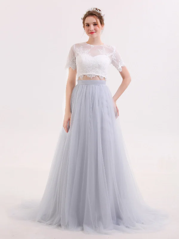 Where to rent a wedding dress for a one-time use-2 Piece Wedding Dress with Half Sleeves-Silver Where to rent a wedding dress for a one-time use-2 Piece Wedding Dress with Half Sleeves-Silver