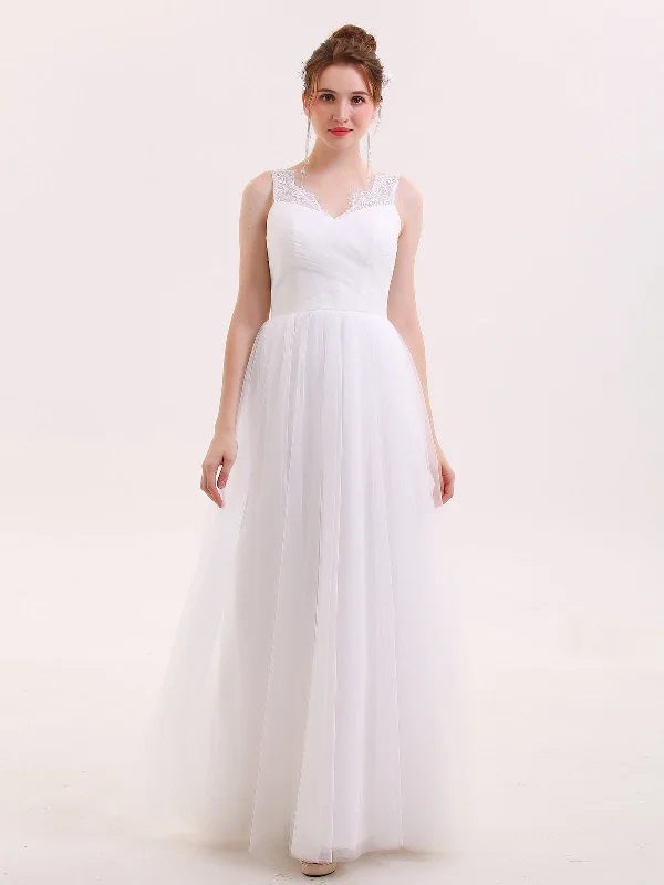 Elegant mermaid wedding dresses for a sleek look-Tulle Full Length Dress with Lace Strap-White Elegant mermaid wedding dresses for a sleek look-Tulle Full Length Dress with Lace Strap-White