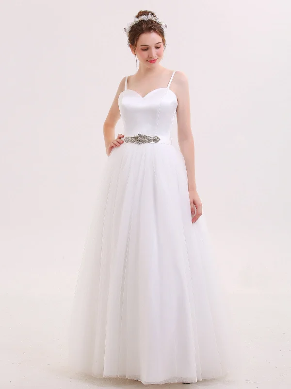 Off-shoulder wedding dresses for a chic style-Spaghetti Strap Bride Gown with Sash-Ivory Off-shoulder wedding dresses for a chic style-Spaghetti Strap Bride Gown with Sash-Ivory