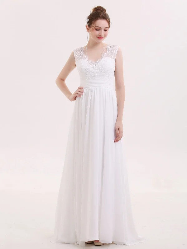 Best wedding dresses for plus-size brides-V-neck Chiffon Beach Wedding Dress with Bow-Ivory Best wedding dresses for plus-size brides-V-neck Chiffon Beach Wedding Dress with Bow-Ivory