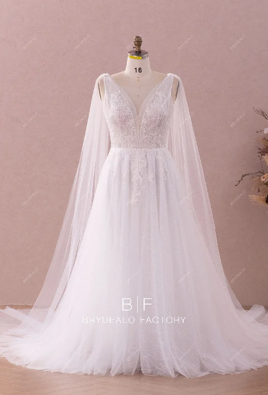 Beaded Lace V-Neck Wedding Dress
