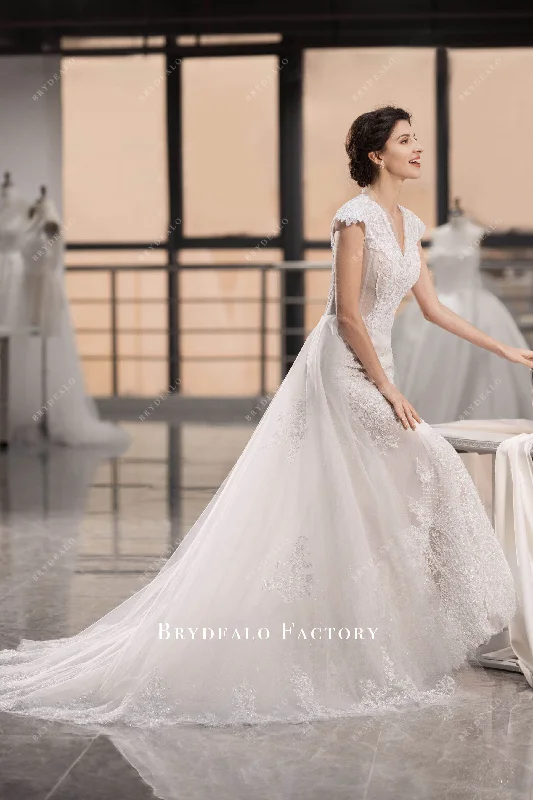 Luxury Beaded Lace Mermaid Detachable Overskirt Wedding Dress
