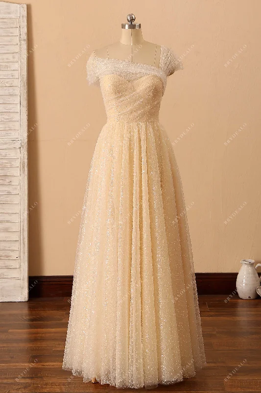 Shimmery Beaded Asymmetrical Shoulder Corset Bridal Dress