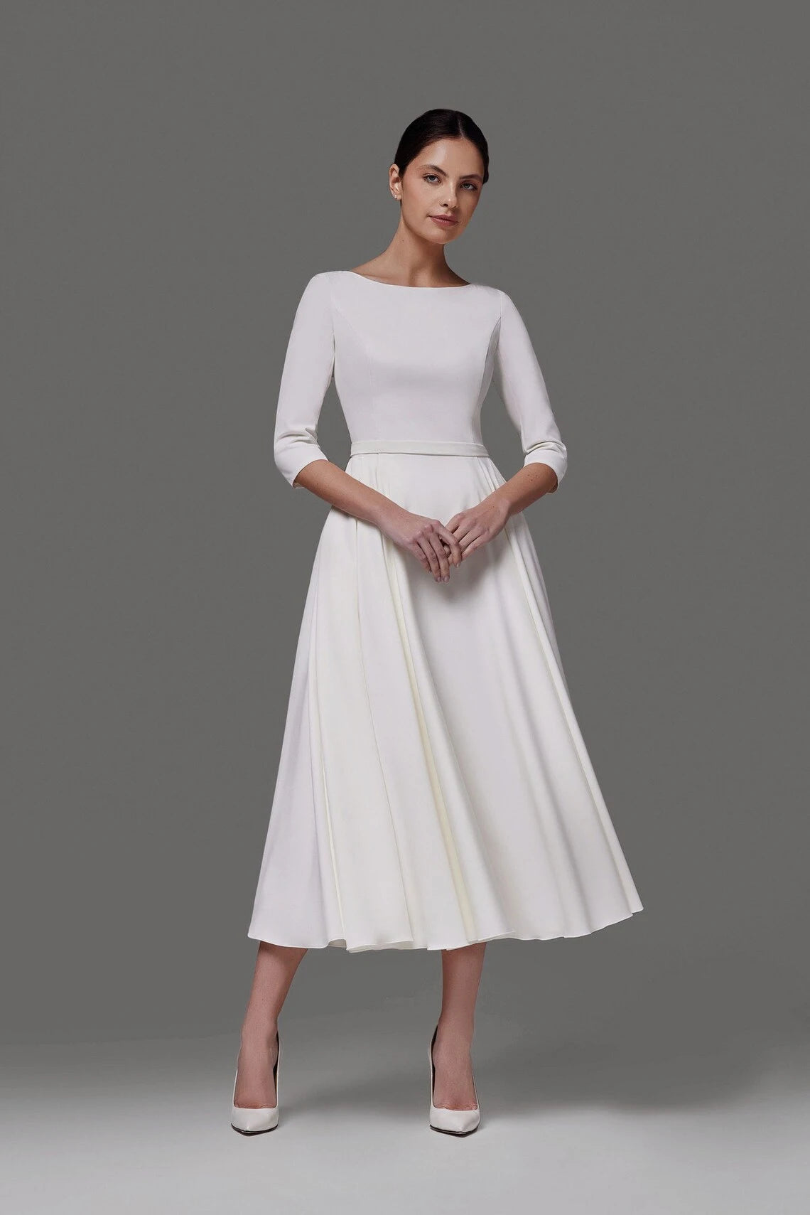Boat Neck Modest Style Simple Wedding Dress