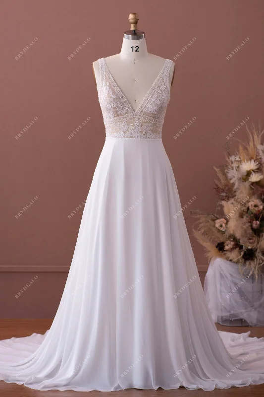 Bohemian Chiffon A-Line Bridal Gown for Beach Wedding