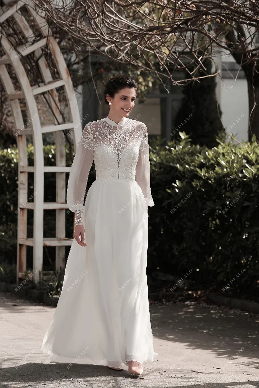 Bohemian Sleeved Lace A-line Wedding Dress
