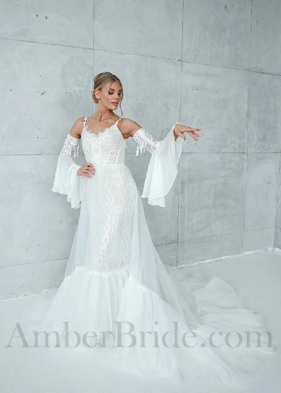 Choosing a wedding dress based on your wedding theme-Boho A Line Backless Spaghetti Straps Lace And Tulle Wedding Dress Choosing a wedding dress based on your wedding theme-Boho A Line Backless Spaghetti Straps Lace And Tulle Wedding Dress