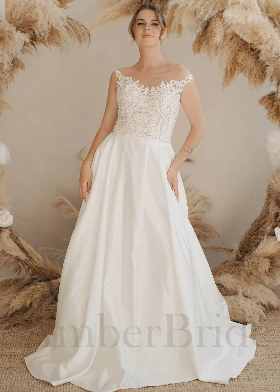 Best wedding dresses for winter ceremonies-Boho A-Line Wedding Dress with Open Back and Satin Skirt