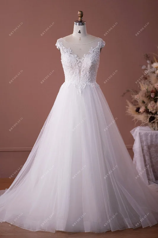 Breathtaking Cap Sleeve A-Line Garden Wedding Gown