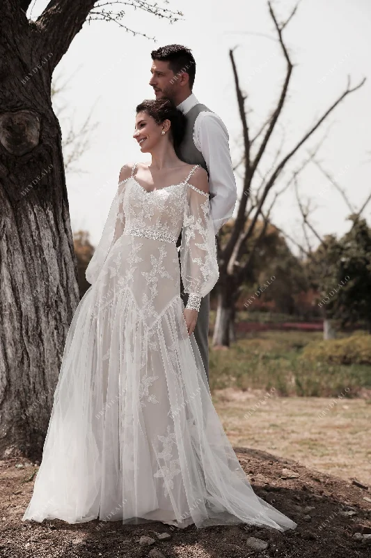 Butterfly Lace Tulle Boho Wedding Dress