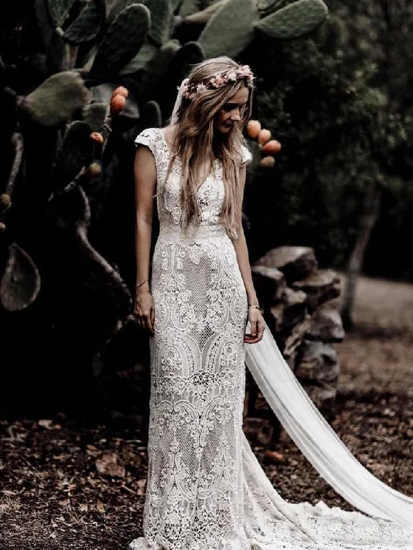 Wedding dresses with ruffled skirts for added texture-Cap Sleeves Lace Wedding Dresses Mermaid Backless Bridal Gowns WD329 Wedding dresses with ruffled skirts for added texture-Cap Sleeves Lace Wedding Dresses Mermaid Backless Bridal Gowns WD329