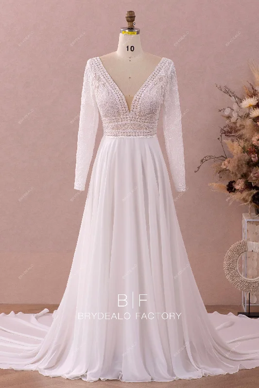 Casual Bohemian Wedding Dress with Long Sleeves