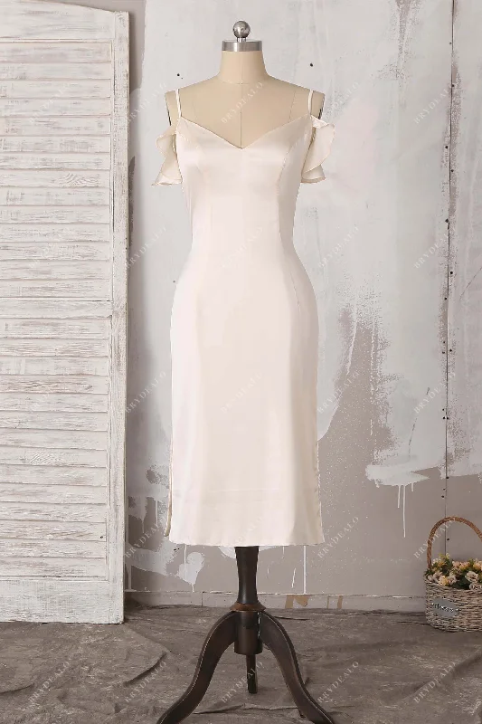 Champagne Silk Cold Shoulder Slit Bridal Evening Dress