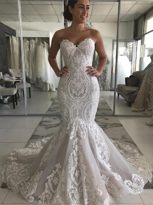 Wedding dresses with detailed lace sleeves for elegance-Charming Sweetheart Mermaid Wedding Dresses With Appliques WD293 Wedding dresses with detailed lace sleeves for elegance-Charming Sweetheart Mermaid Wedding Dresses With Appliques WD293