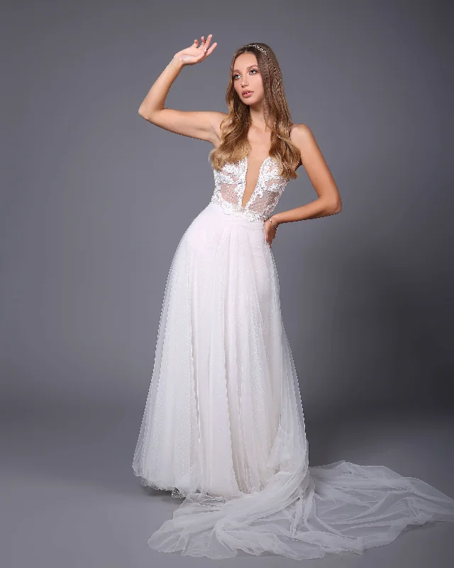 Wedding dresses with luxurious fabrics for a glamorous feel-LEYLA – Romantic wedding dress. V-neck wedding dress. Backless bridal gown. Wedding dresses with luxurious fabrics for a glamorous feel-LEYLA – Romantic wedding dress. V-neck wedding dress. Backless bridal gown.
