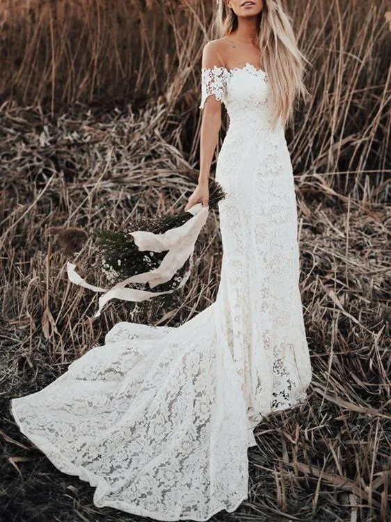 How to pick the best wedding dress silhouette for your body-Chic Lace & Tulle Jewel Neckline Chapel Train Sheath Wedding Dresses WD120 How to pick the best wedding dress silhouette for your body-Chic Lace & Tulle Jewel Neckline Chapel Train Sheath Wedding Dresses WD120