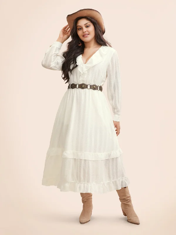 Wedding dresses with structured bodices for support-Chiffon Lotus Leaf Collar Tiered Midi Dress Wedding dresses with structured bodices for support-Chiffon Lotus Leaf Collar Tiered Midi Dress