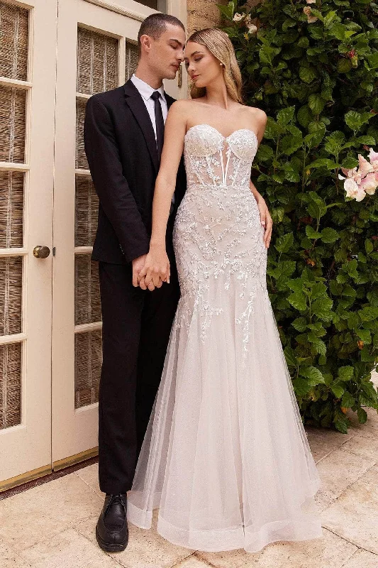 Wedding dresses for brides looking for a minimalist style-Cinderella Divine CB126W - Mermaid Silhouette Strapless Bridal Gown