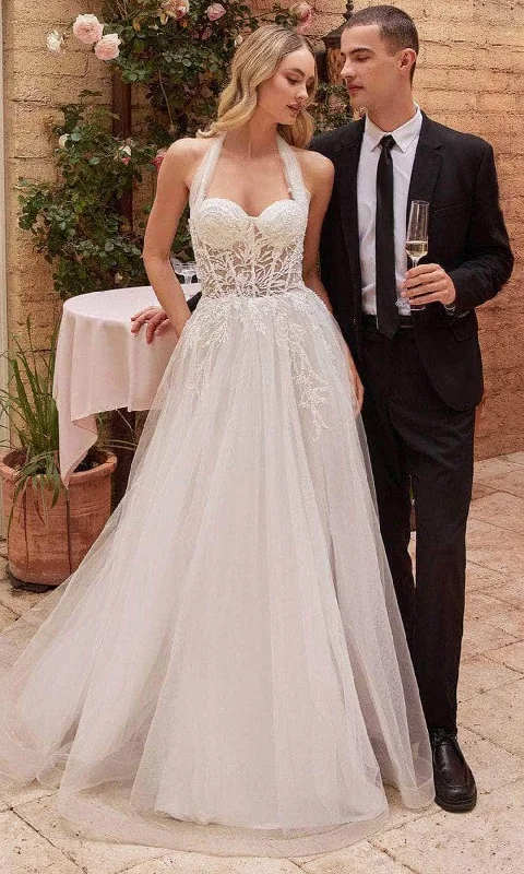 Wedding dresses for beach or destination weddings-Cinderella Divine CD827W - Embroidered Corset Wedding Dress