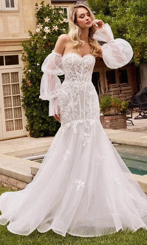 How to choose the best wedding dress for your wedding theme-Cinderella Divine CD858W - Puff Sleeve Wedding Gown