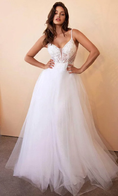 Where to find wedding dresses for vintage-style weddings-Cinerella Divine CD0195W - Lace Tulle with Floral Detailing Wedding Dress