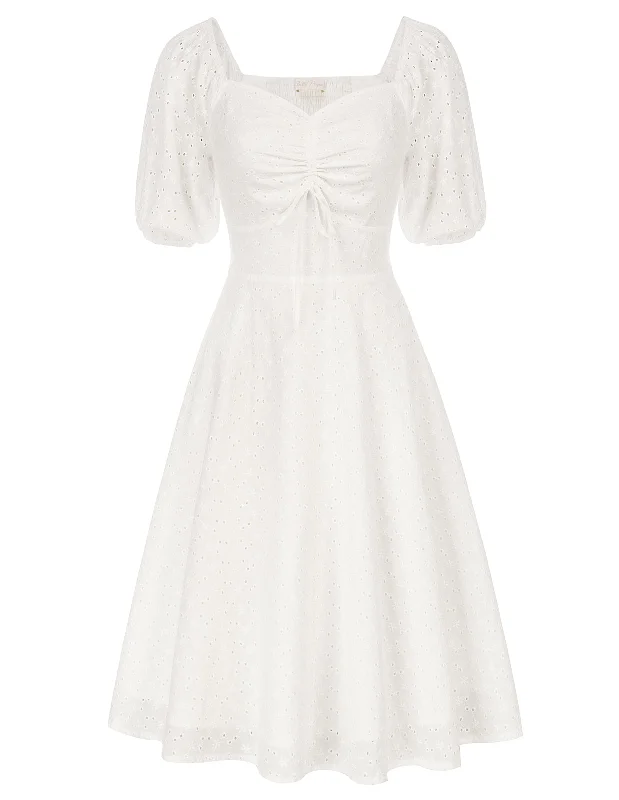 Wedding dresses with minimalist designs for a chic appearance-Cotton Dress 1/2 Sleeve Square V-Neck Smocked Back A-Line Dress Wedding dresses with minimalist designs for a chic appearance-Cotton Dress 1/2 Sleeve Square V-Neck Smocked Back A-Line Dress