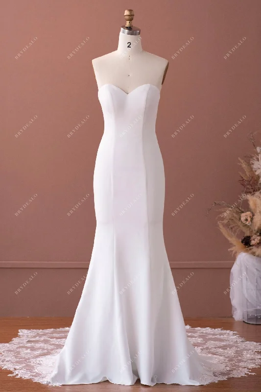 Elegant Crepe Mermaid Illusion Lace Cutout Train Wedding Dress