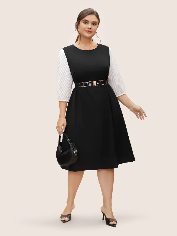 Where to find wedding dresses with free alterations-Crew Neck Patchwork Lantern Sleeve Dress Where to find wedding dresses with free alterations-Crew Neck Patchwork Lantern Sleeve Dress