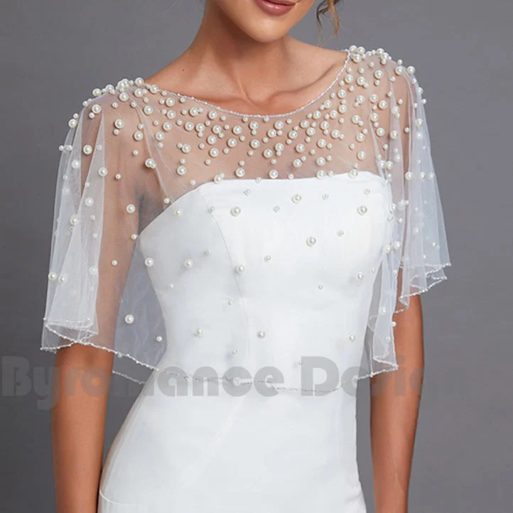 EMALZBY Customized Bridal pearl gown bolero,Pearl wedding gown,bridal top