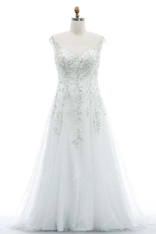Plus Size Sheer Cap Sleeves Wedding Dress