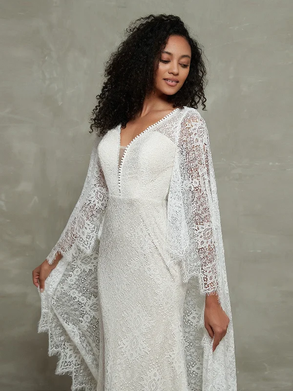 Where to find wedding dresses with lace embellishments-Deep V-neck Lace Bridal Dresses with Shawl-As Picture Where to find wedding dresses with lace embellishments-Deep V-neck Lace Bridal Dresses with Shawl-As Picture