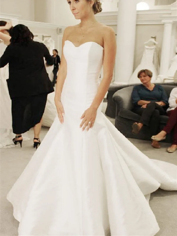Delicate Satin Sweetheart Neckline Chapel Train Mermaid Wedding Dresses WD166