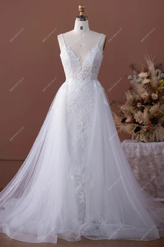 Designer Beaded Lace Mermaid Wedding Dress with Overskirt