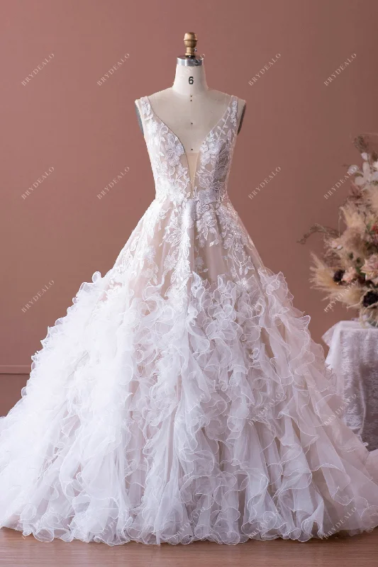 Designer Wedding Dress with Sequin Flower Lace and Tulle