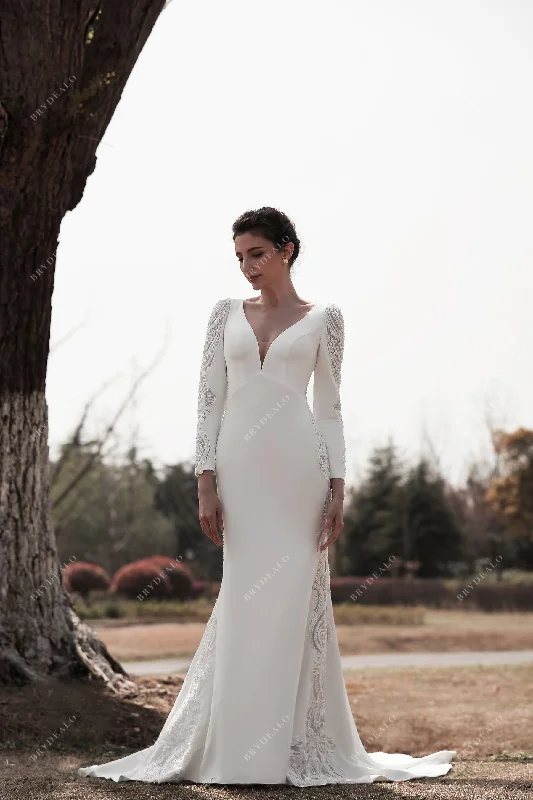 Sleek Bridal Gown with Sequined Lace and Illusion Cutouts