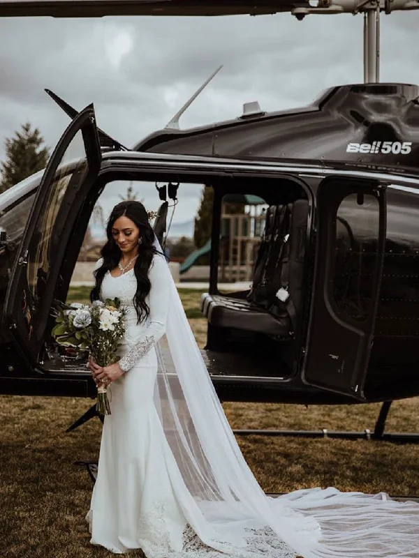 Elegant Lace Satin Mermaid Longsleeves Appliques Sweep Train Wedding Dresses WD429 Elegant Lace Satin Mermaid Longsleeves Appliques Sweep Train Wedding Dresses WD429