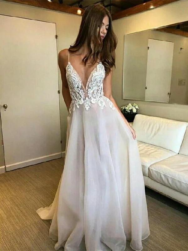 Should I order my wedding dress online-Elegant Organza Spaghetti Straps Neckline A-line Wedding Dresses With Appliques WD106 Should I order my wedding dress online-Elegant Organza Spaghetti Straps Neckline A-line Wedding Dresses With Appliques WD106