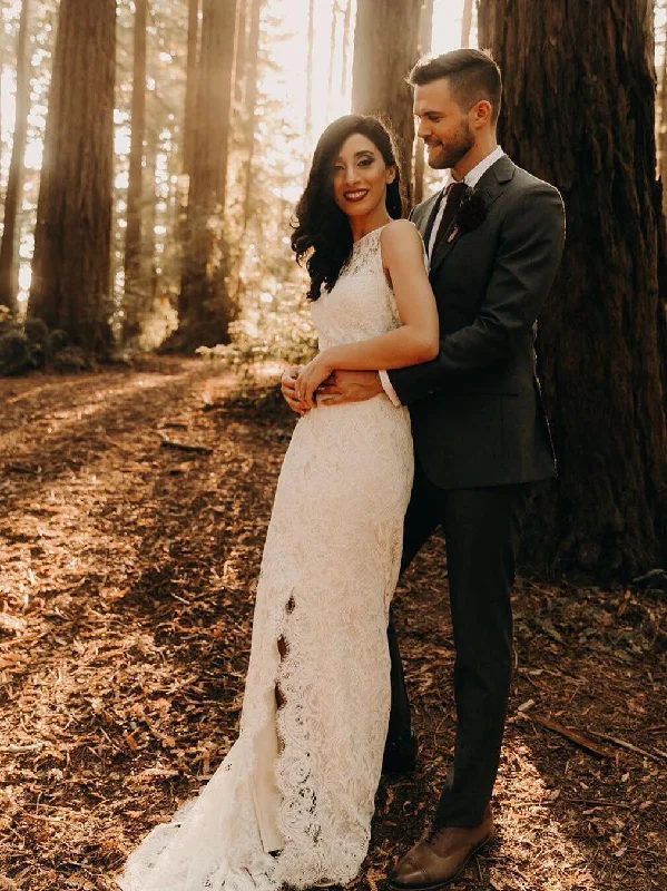 How to choose a wedding dress for your shape-Elegant Slit Lace wedding Dresses Sleeveless Long Backless Bridal Gowns WD401 How to choose a wedding dress for your shape-Elegant Slit Lace wedding Dresses Sleeveless Long Backless Bridal Gowns WD401