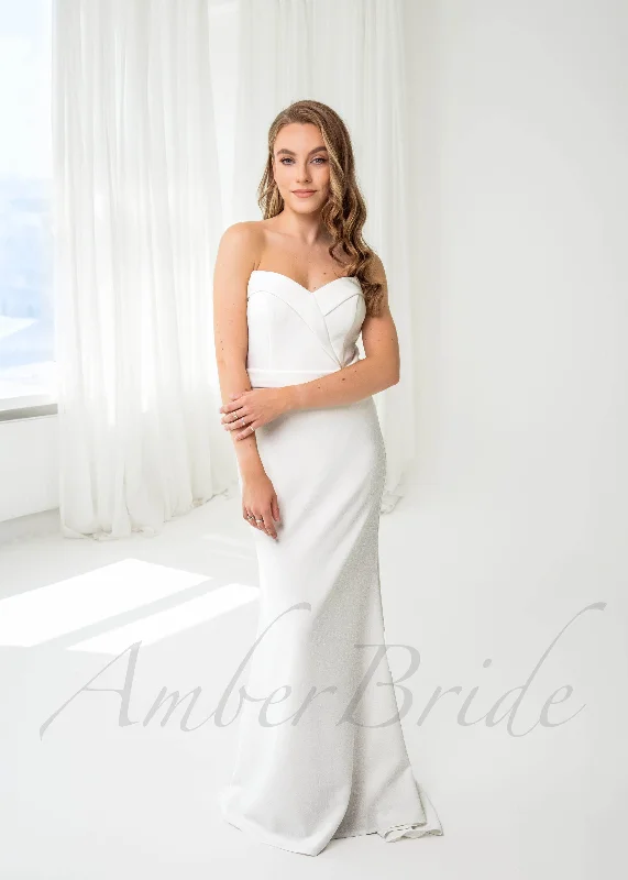 Wedding dresses with floral lace for a feminine touch-Elegant Strapless Satin Mermaid Wedding Dress with Low Back Wedding dresses with floral lace for a feminine touch-Elegant Strapless Satin Mermaid Wedding Dress with Low Back