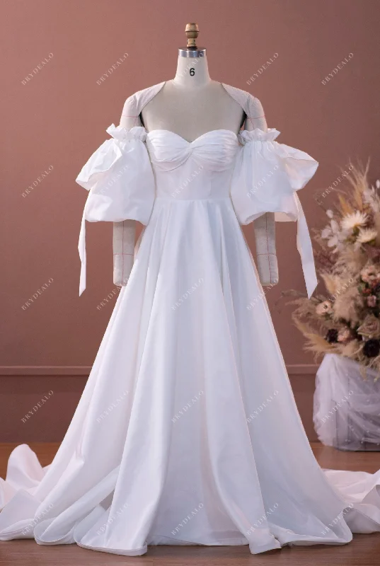 Elegant Taffeta Bubble Sleeve Wedding Dress