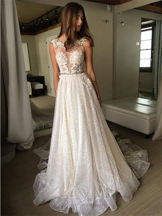 Wedding dresses with fitted bodices for support and comfort-Elegant Tulle Bateau Neckline A-line Wedding Dresses With Appliques WD124 Wedding dresses with fitted bodices for support and comfort-Elegant Tulle Bateau Neckline A-line Wedding Dresses With Appliques WD124