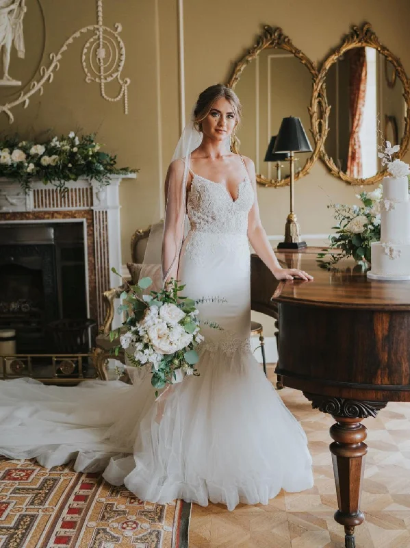 How to find wedding dresses with matching accessories-Elegant Tulle Beaded Spaghetti Straps Mermaid Chapel Train Wedding Dresses WD543 How to find wedding dresses with matching accessories-Elegant Tulle Beaded Spaghetti Straps Mermaid Chapel Train Wedding Dresses WD543