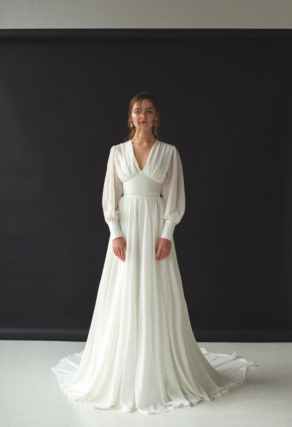 Empire Waist Vintage Wedding Dress With Long Sleeves